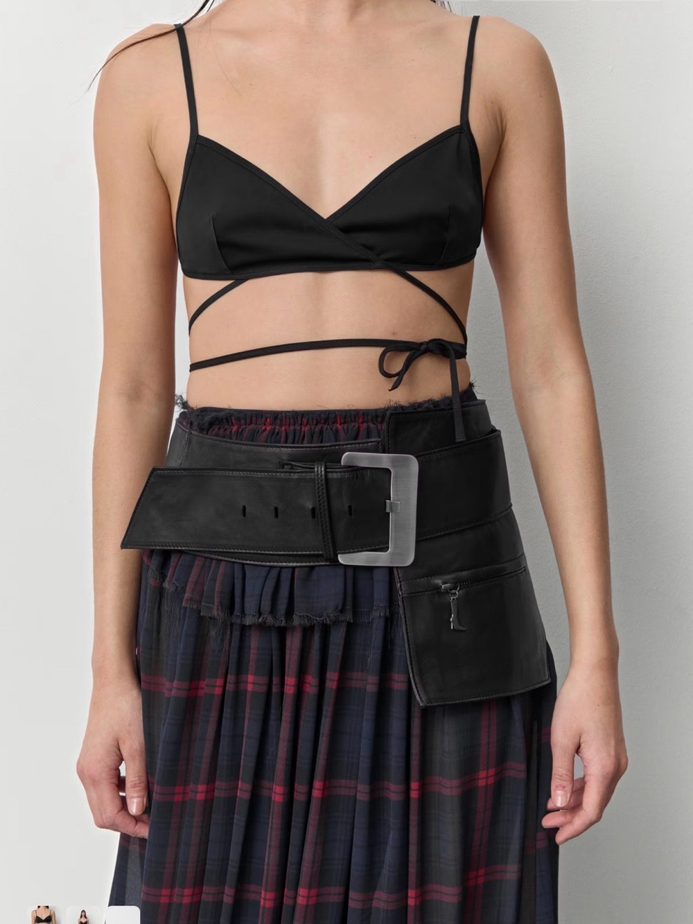 Miista Black Wide Leather Belt Bag with Silver Buckle - Picture 4 of 13